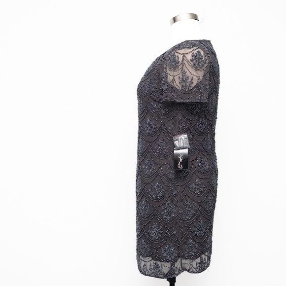 Pisaro Nights - Mini Beaded leaf Sheath Dress In Slate. - Picture 5 of 14